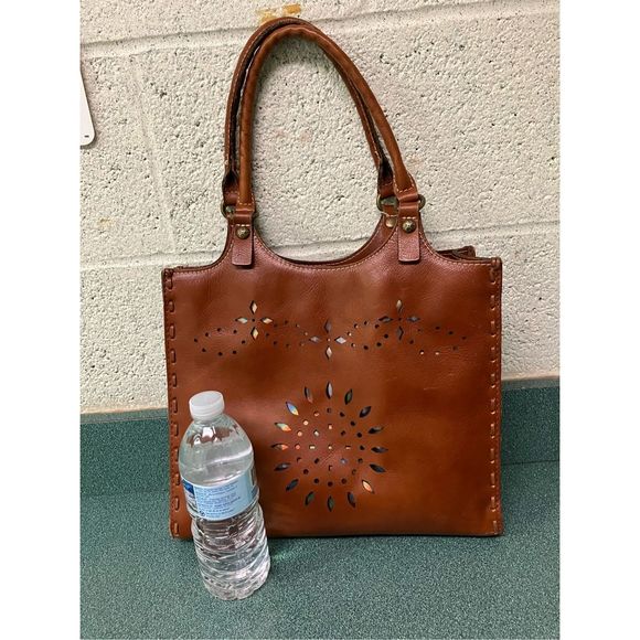 Patricia Nash Tote Leather Brown Laser Cut Bag Purse - Picture 6 of 16
